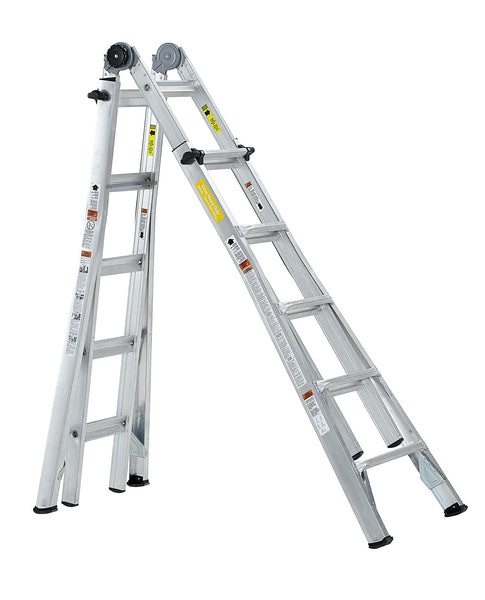 Step Ladder, Telescoping, 22', Commercial, Type 1A, Aluminum, multi position - Aluminum/Black - N/A