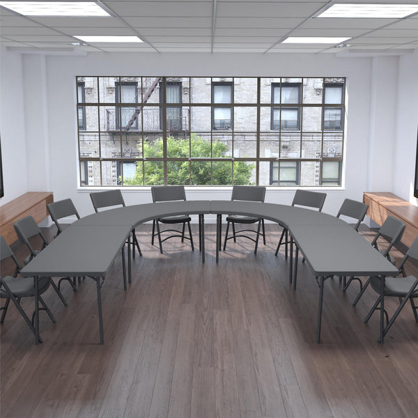 Commercial Resin Folding Chair with Steel Frame - Gray - 4-Pack