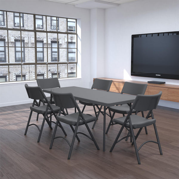Commercial Resin Folding Chair with Steel Frame - Gray - 4-Pack