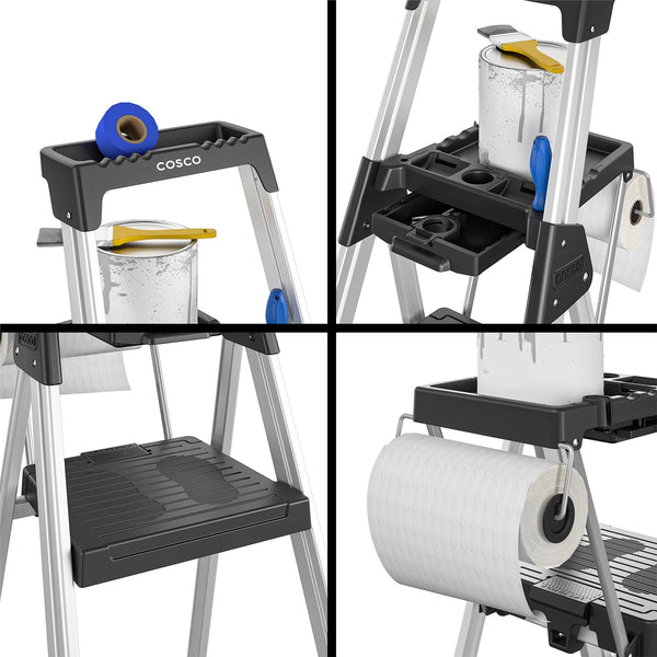 COSCO Signature Series Step Position Ladder - Cool Gray - 3 Step with Tray