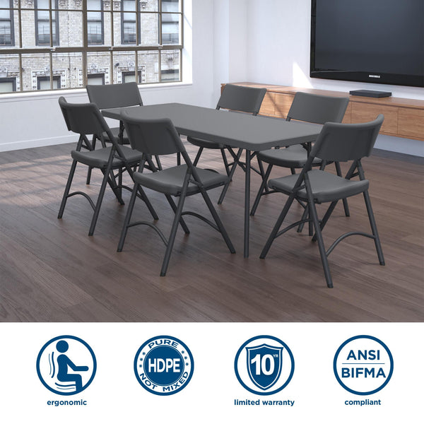 Commercial Resin Folding Chair with Steel Frame - Gray - 4-Pack