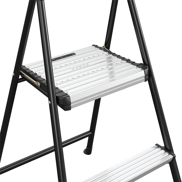 COSCO 2-Step Aluminum Folding Step Stool with Rubber Hand Grip (Black) - Black