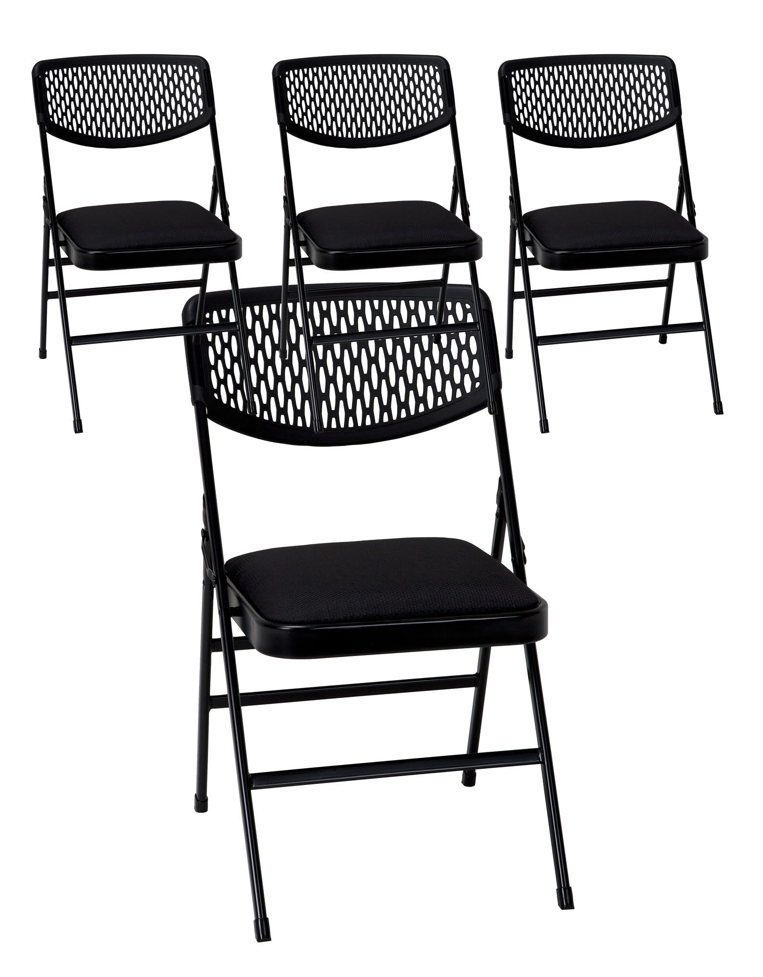 COSCO Ultra Comfort Commercial Fabric and Resin Mesh Folding Chair, ANSI/BIFMA Rated - Black - 4-Pack