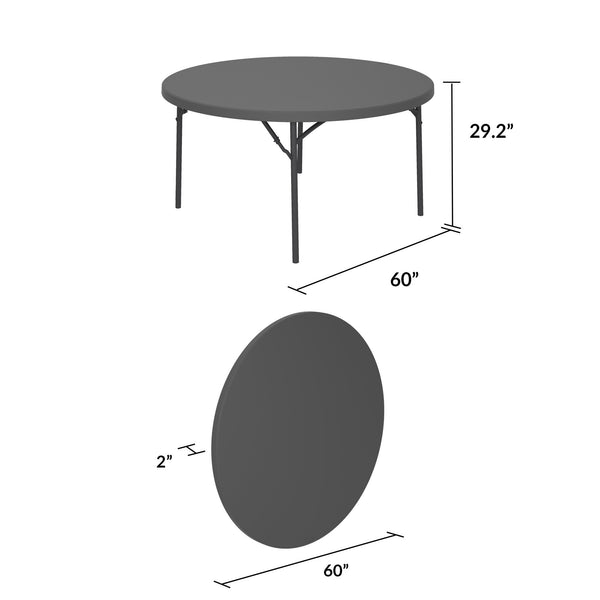 ZOWN Classic 60” Round Blow Mold Folding Table - Gray - 1-Pack