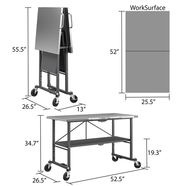 COSCO SmartFold Stainless Steel Folding Workbench - Dark Gray - 1-Pack