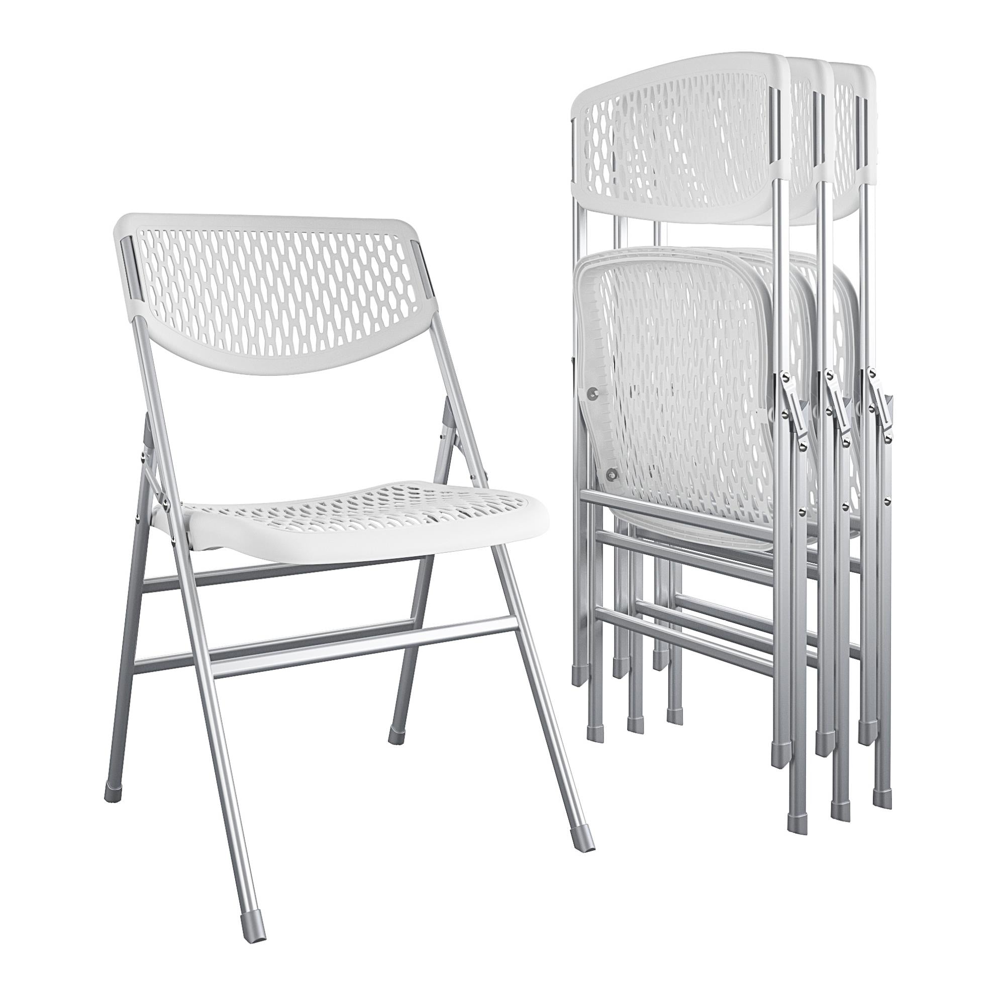 COSCO Commercial Resin Mesh Folding Chair - White - 4-Pack