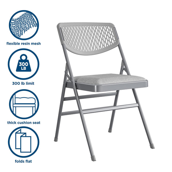 COSCO Ultra Comfort Commercial Fabric and Resin Mesh Folding Chair, Multiple Colors and Pack Sizes Available - Gray - 2-Pack