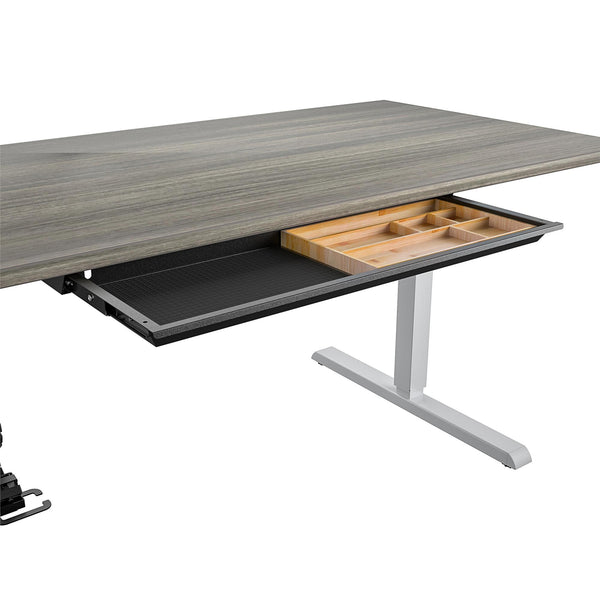 E-Lift Pro-Desk V1 with 72“ Top, Drawer & Management cable chain and tray - Silver - N/A