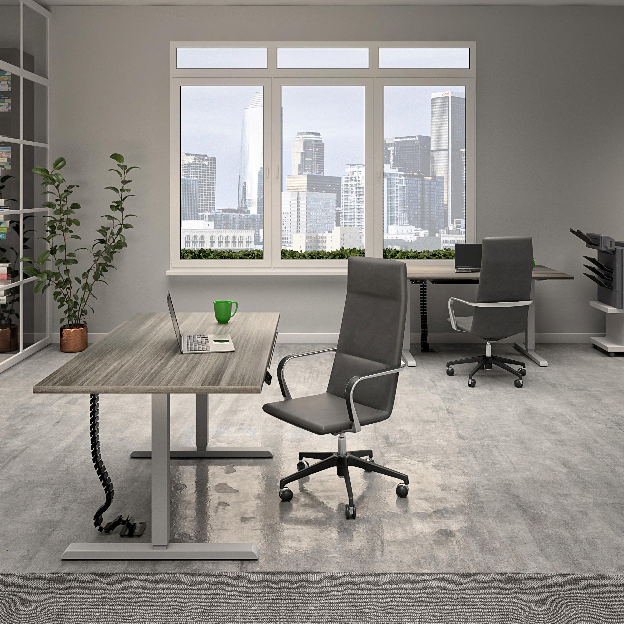 E-Lift Pro-Desk V1 with 72“ Top, Drawer & Management cable chain and tray - Silver - N/A