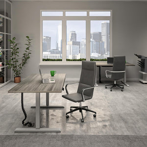E-Lift Pro-Desk V1 with 72“ Top, Drawer & Management cable chain and tray - Silver - N/A