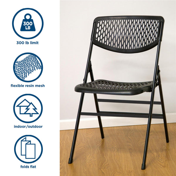 COSCO Commercial Resin Mesh Folding Chair - Black - 4-Pack