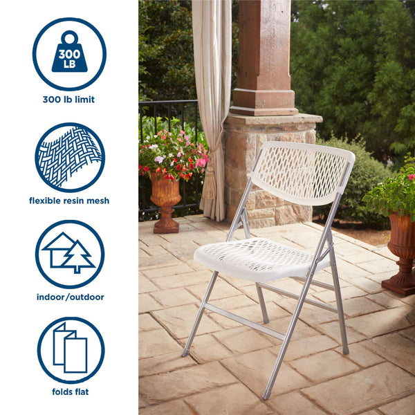 COSCO Commercial Resin Mesh Folding Chair - White - 2-Pack
