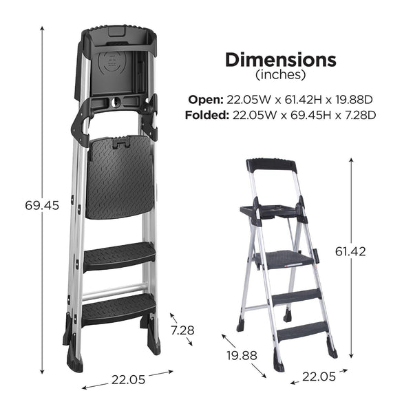 COSCO 3-Step Work Platform Step Stool - Aluminum/Black - N/A