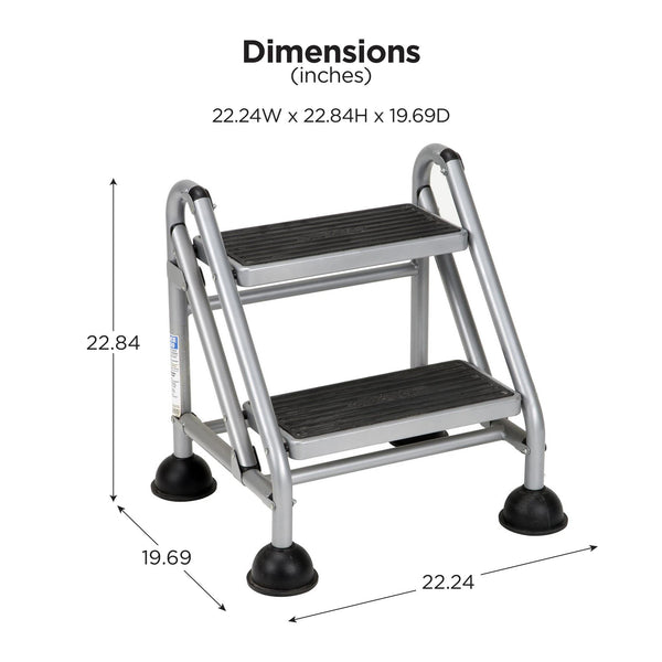 COSCO Commercial 2 Step Rolling Step Ladder - Grey/Grey/Blue