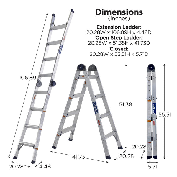 COSCO 2-in-1 Step and Extension Ladder - Silver Metallic - N/A