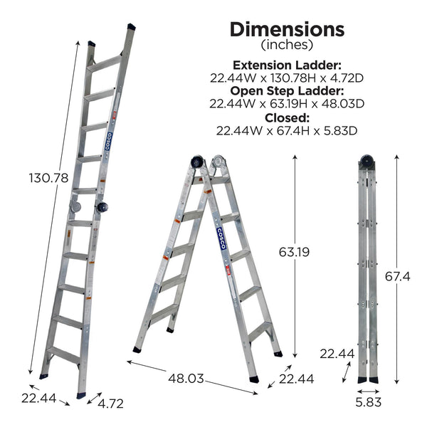 COSCO 2-in-1 Step and Extension Ladder - Aluminum/Black - N/A