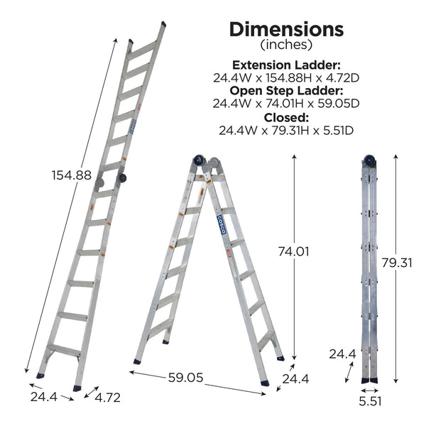 COSCO 2-in-1 Step and Extension Ladder - Steel Gray - N/A