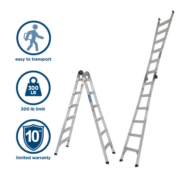 COSCO 2-in-1 Step and Extension Ladder - Steel Gray - N/A