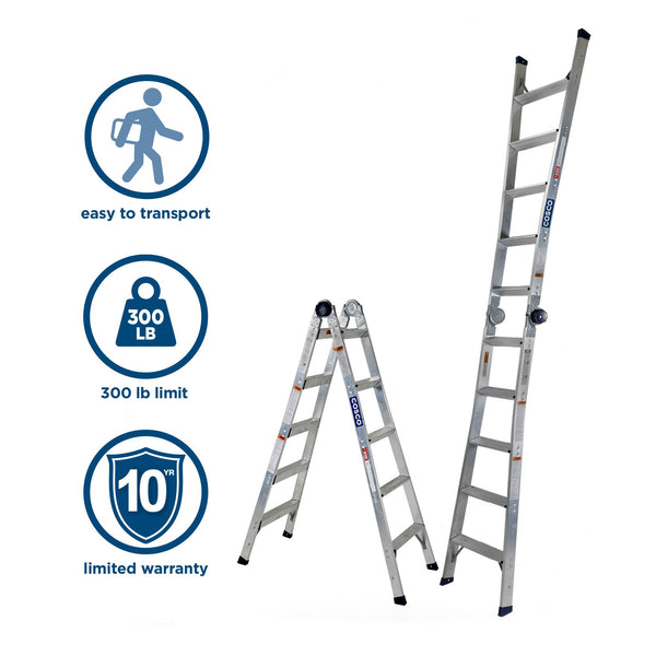 COSCO 2-in-1 Step and Extension Ladder - Aluminum/Black - N/A