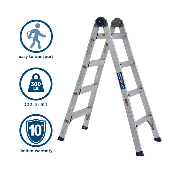 COSCO 2-in-1 Step and Extension Ladder - Silver Metallic - N/A
