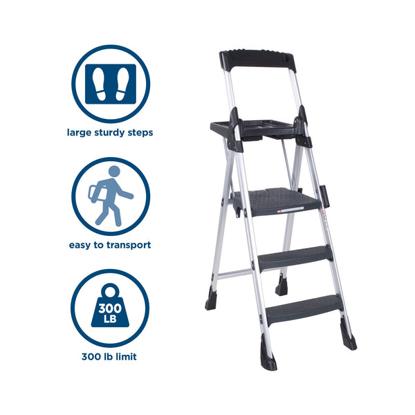 COSCO 3-Step Work Platform Step Stool - Aluminum/Black - N/A