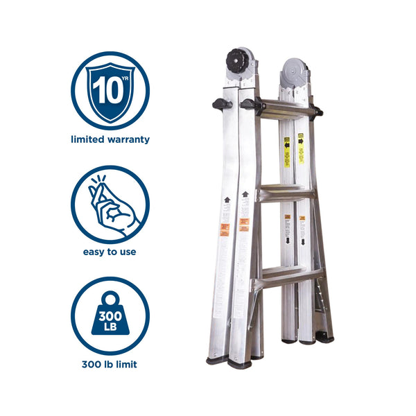 COSCO Aluminum Telescoping Multi-Position Ladder - Silver - N/A