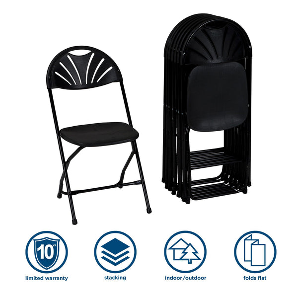 ZOWN Classic Banquet Resin Stacking Folding Chair with Fanback - Black - 8-Pack