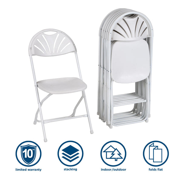 Banquet Resin Stacking Folding Chair with Fanback - White - 8-Pack