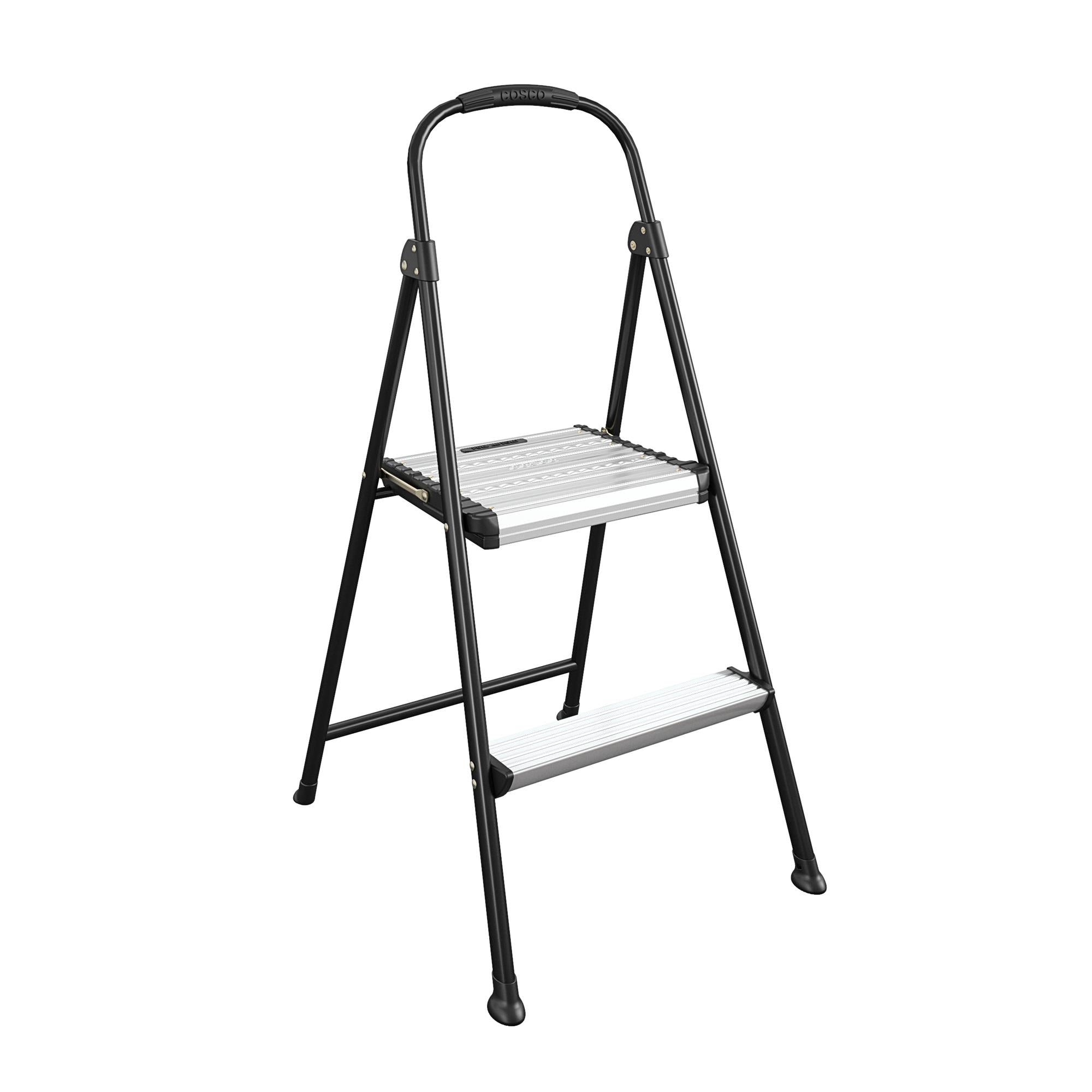 COSCO 2-Step Aluminum Folding Step Stool with Rubber Hand Grip (Black) - Black
