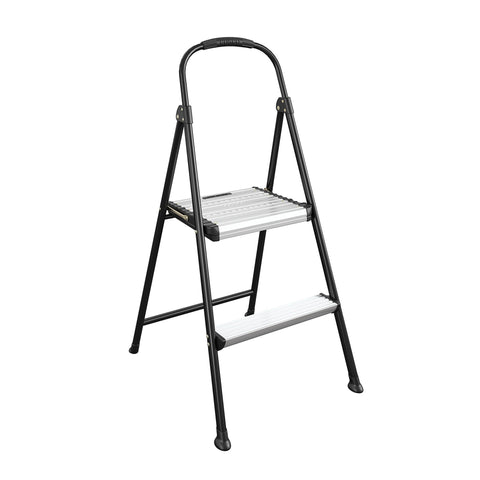 COSCO 2-Step Aluminum Folding Step Stool with Rubber Hand Grip (Black) - Black