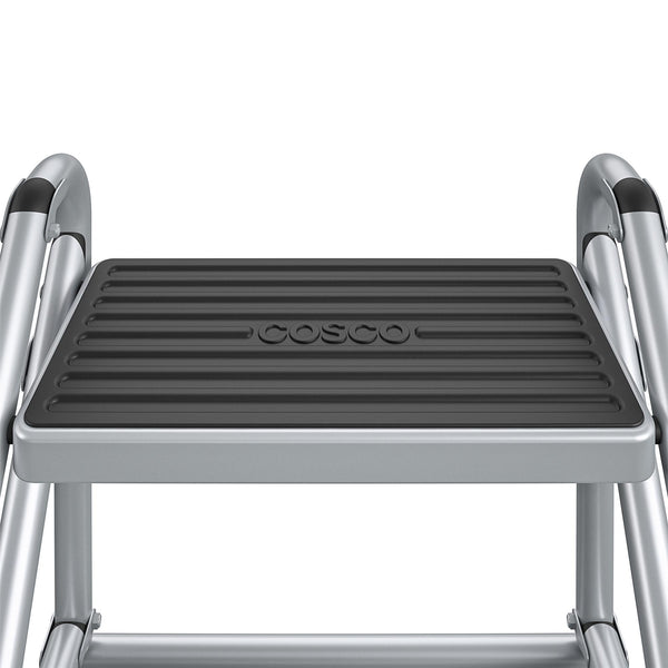 COSCO Commercial 2 Step Rolling Step Ladder - Grey/Grey/Blue