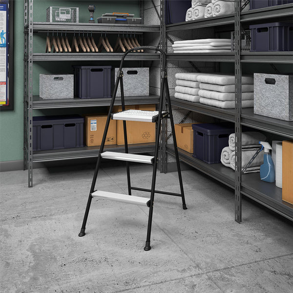 COSCO Three Step Folding Step Stool - Black - N/A