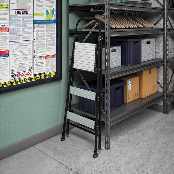 COSCO Three Step Folding Step Stool - Black - N/A