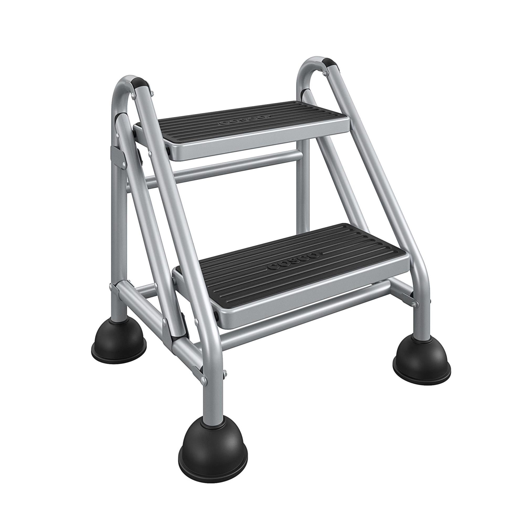 COSCO Commercial 2 Step Rolling Step Ladder - Grey/Grey/Blue