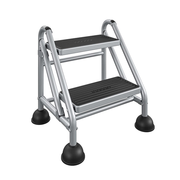 COSCO Commercial 2 Step Rolling Step Ladder - Grey/Grey/Blue