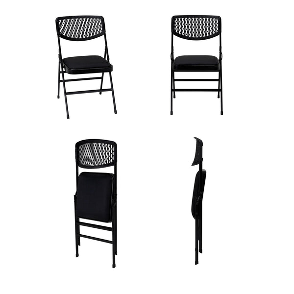 COSCO Ultra Comfort Commercial Fabric and Resin Mesh Folding Chair, ANSI/BIFMA Rated - Black - 4-Pack