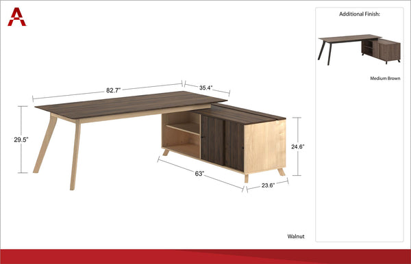 Bridgeport Commercial V-1 L-Shape Desk - Walnut - N/A