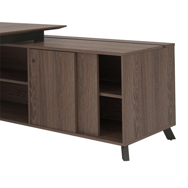 BRIDGEPORT Commercial V-1 L-Shape Desk - Medium Brown - N/A