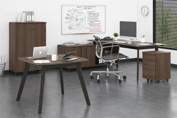 BRIDGEPORT Commercial V-1 L-Shape Desk - Medium Brown - N/A