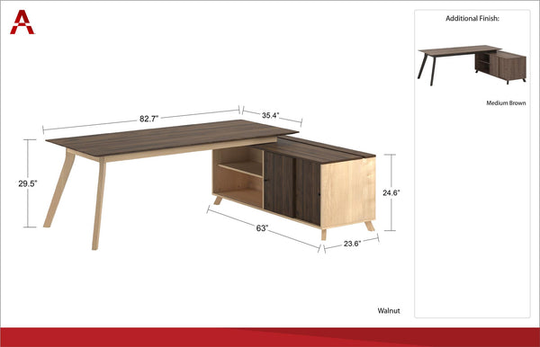Bridgeport Commercial V-1 L-Shape Desk - Medium Brown - N/A