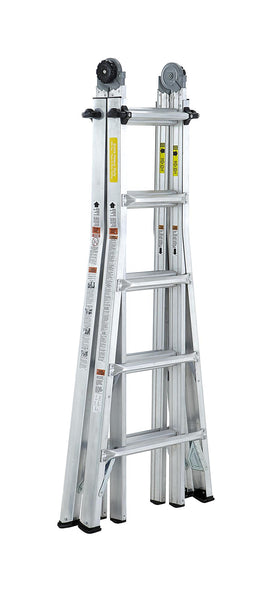 Step Ladder, Telescoping, 22', Commercial, Type 1A, Aluminum, multi position - Aluminum/Black - N/A