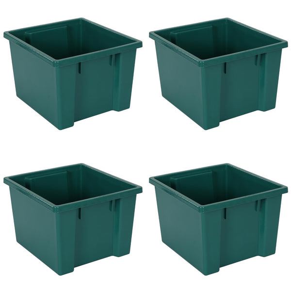 Storage Bin, Large, Polypropylene, Set of 4 (4.5" x 10.3" x 11" ea) - Green - N/A