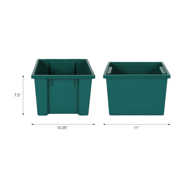 Storage Bin, Large, Polypropylene, Set of 4 (4.5" x 10.3" x 11" ea) - Green - N/A