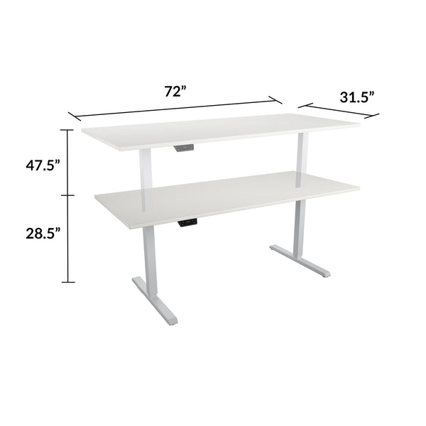 E-Lift Pro-Desk V1 with 72“ Top, Drawer & Management cable chain and tray - Silver - N/A