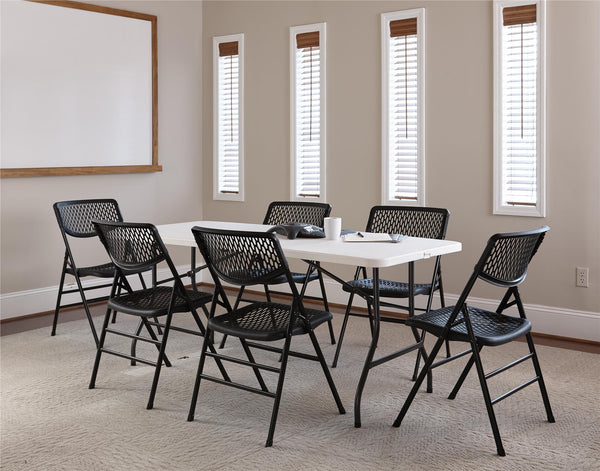 COSCO Commercial Resin Mesh Folding Chair - Black - 4-Pack