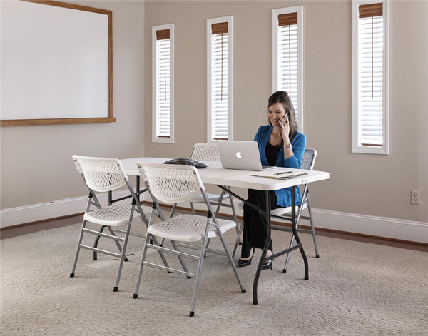 COSCO Commercial Resin Mesh Folding Chair - White - 4-Pack