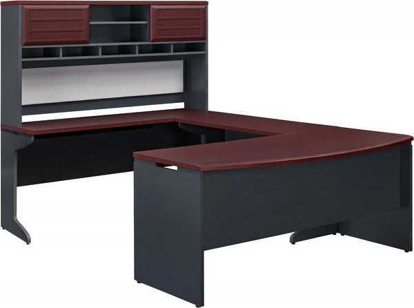 BRIDGEPORT Commercial V-2 U-Shaped Desk with Hutch Bundle - Cherry - N/A