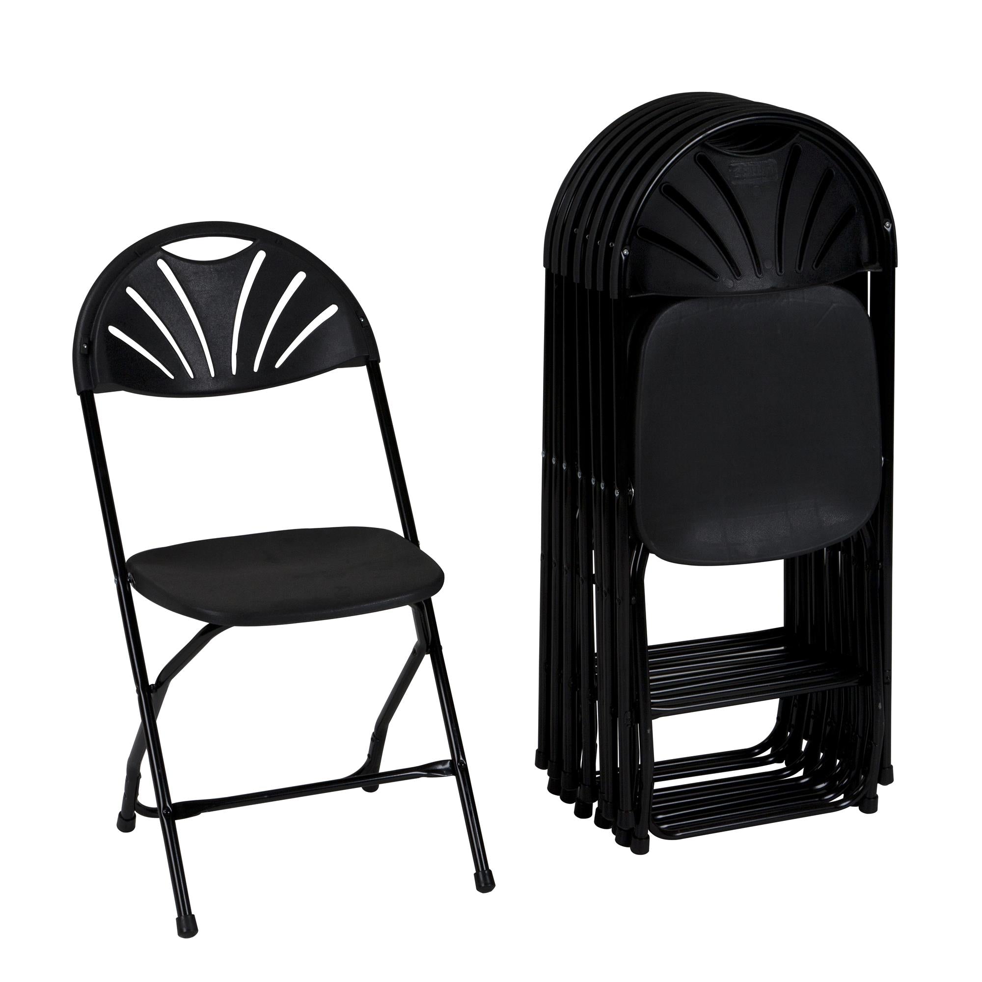 ZOWN Classic Banquet Resin Stacking Folding Chair with Fanback - Black - 8-Pack